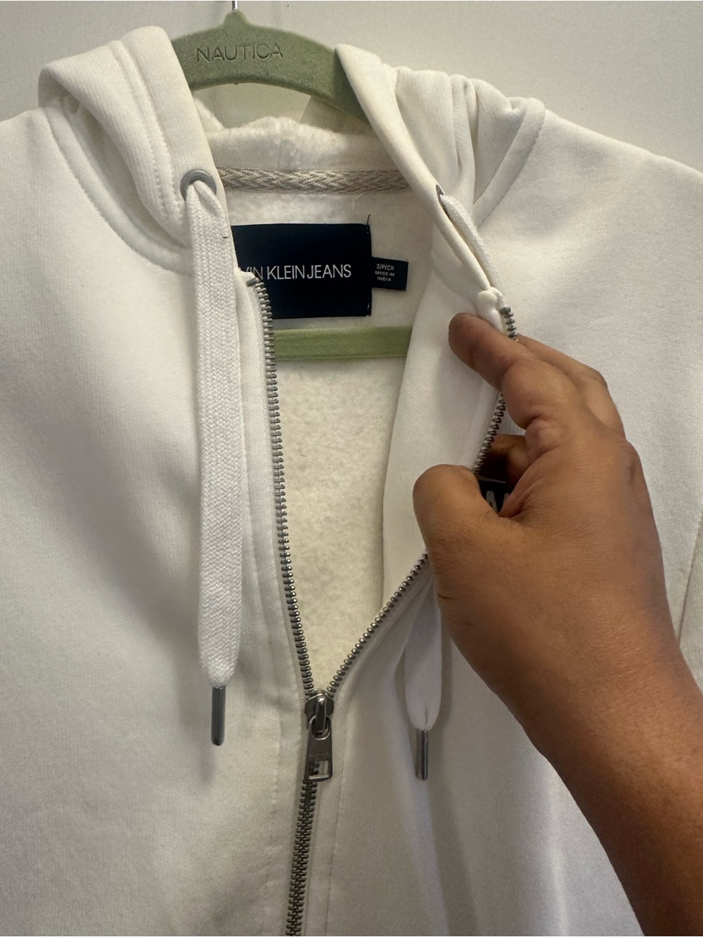 Calvin Klein Jeans White Sherpa-Lined Zip Hoodie